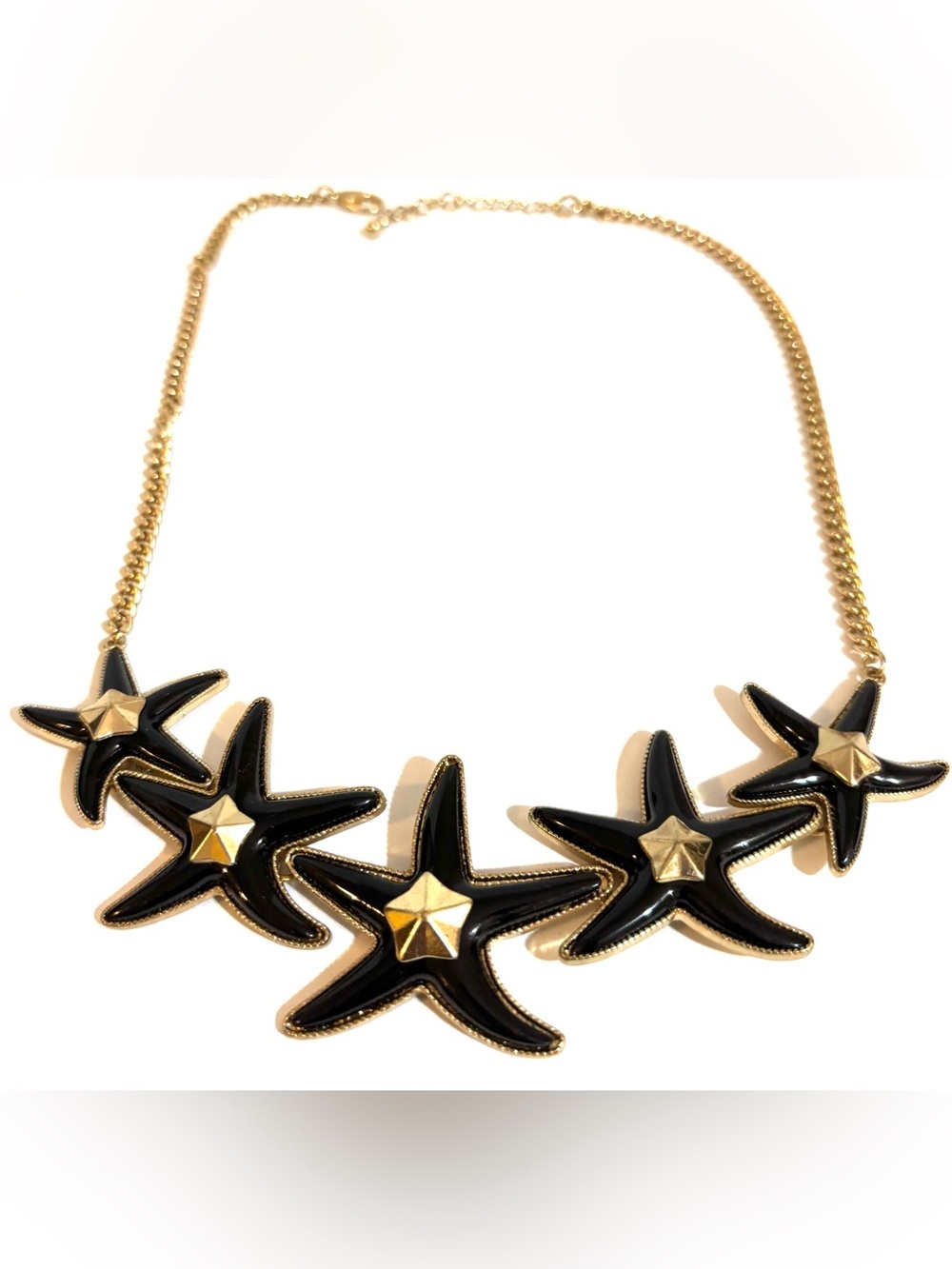Black Starfish Statement Necklace - Gold Accents